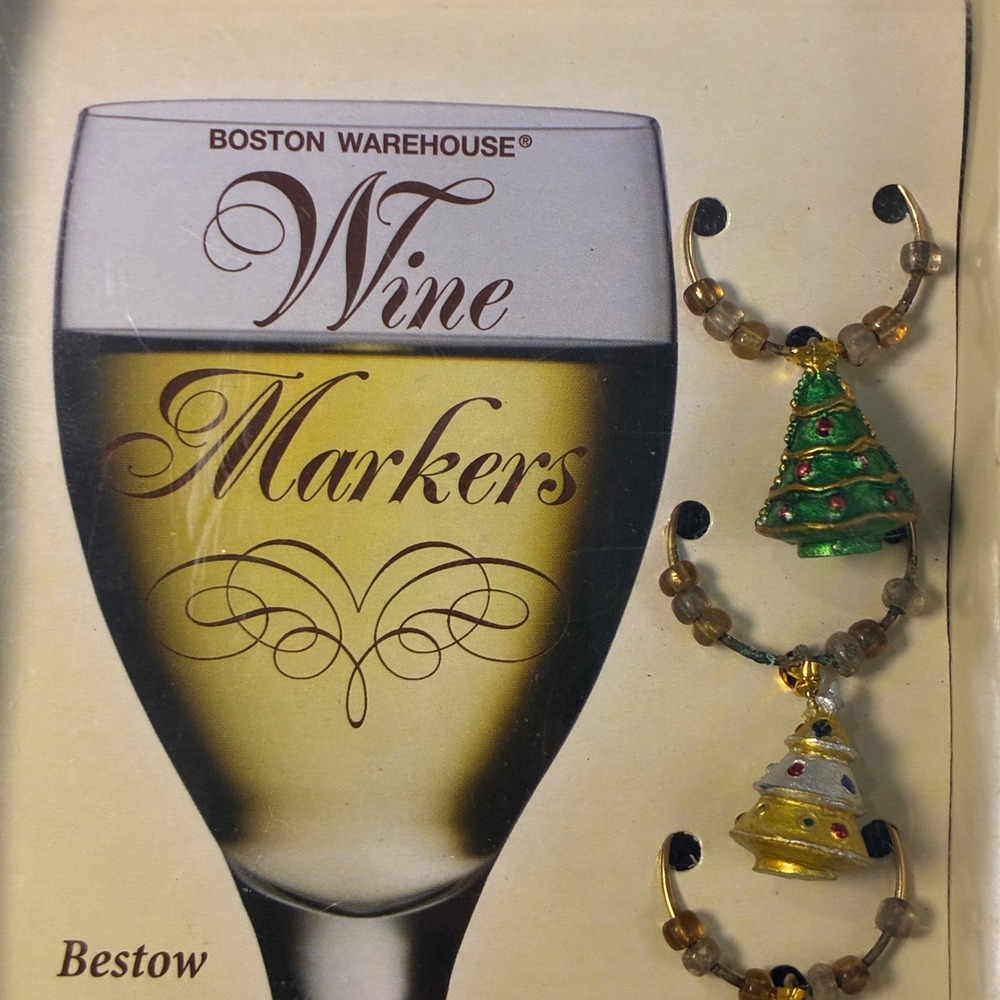 VTG Christmas Tree Wine Charms Set 6 Boston Warehouse Retro Kitsch Whimsical Fun - Picture 5 of 6